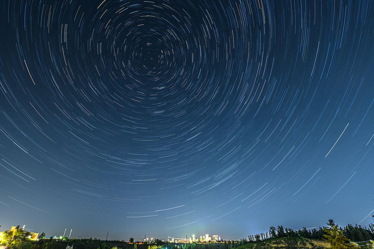 Star Trails Over Calgary Downtown